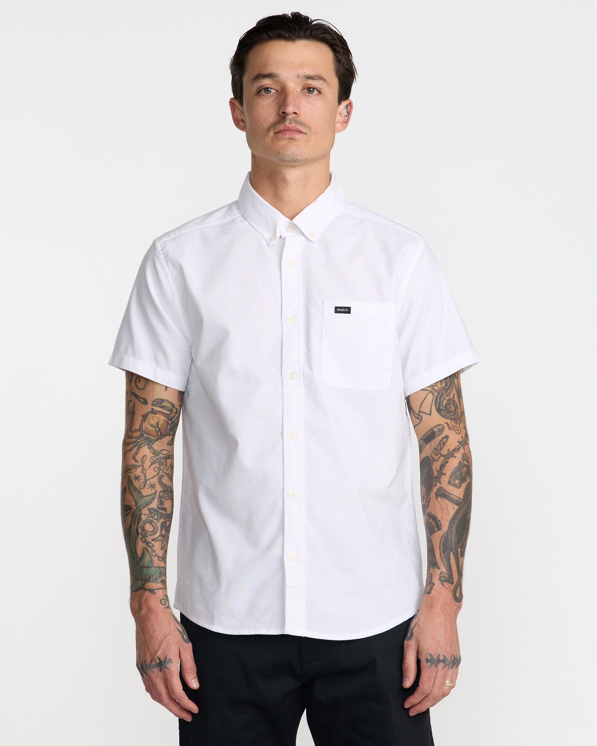 RVCA That'll Do Stretch Short Sleeve Shirt, White, XXL