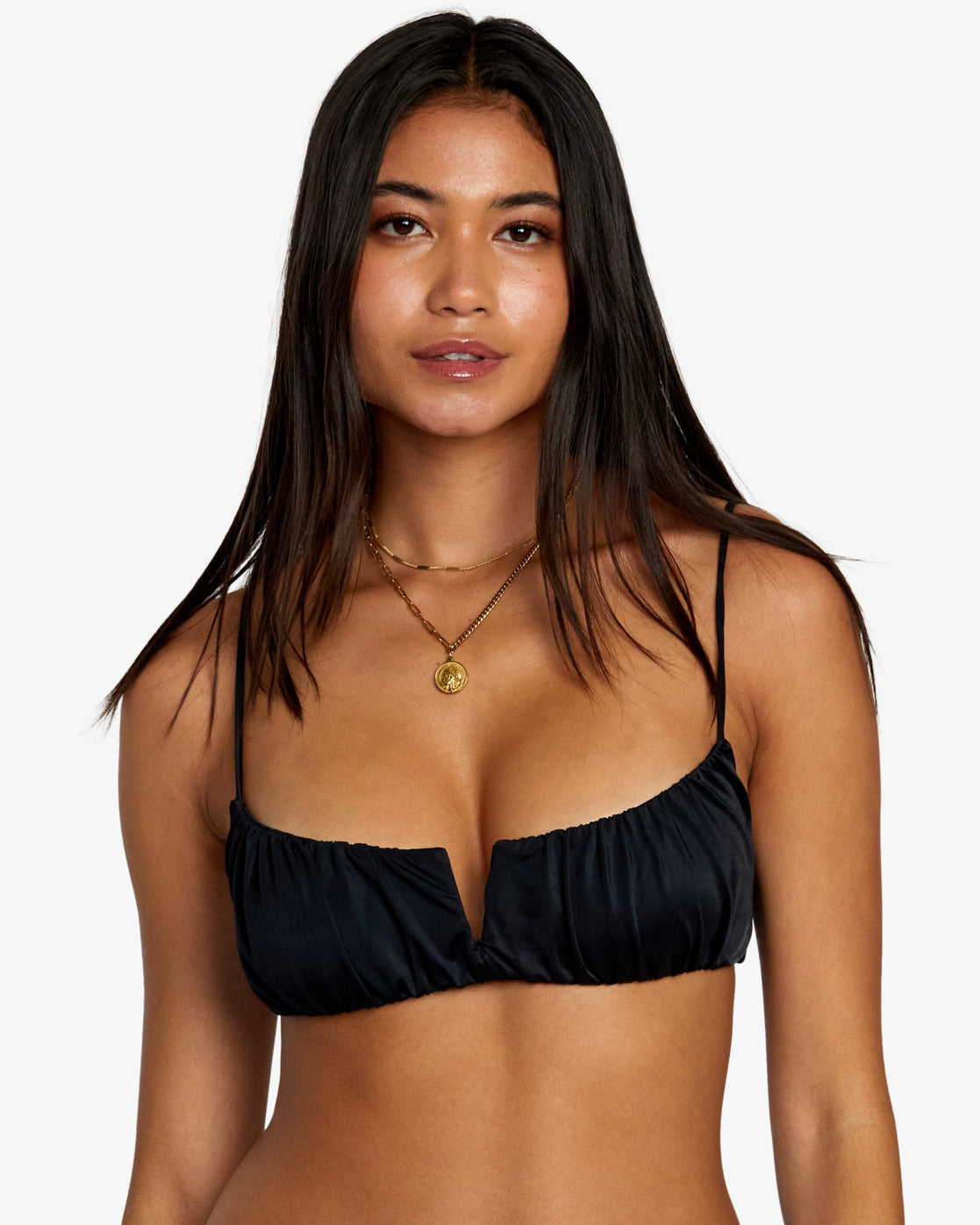 Rio de Sol Bora-Black Bralette: Textured Bi-Material Swimwear Top