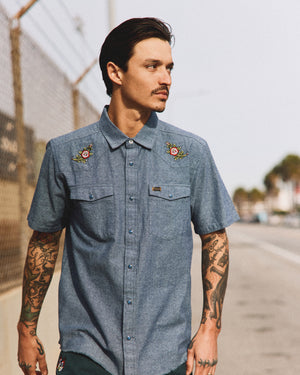 RVCA Rosa Chambray Shirt, Indigo, XXL