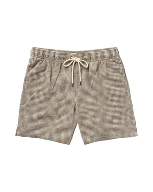 Plaid shorts with a drawstring on a white background