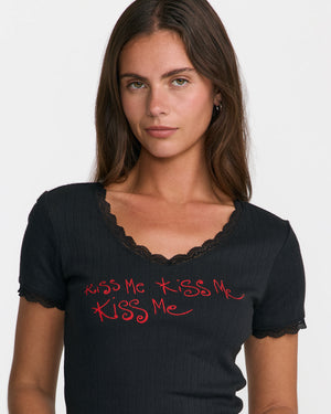 The Cure Kiss Me Lace Trim V-Neck Tee