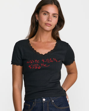 The Cure Kiss Me Lace Trim V-Neck Tee