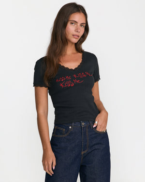 The Cure Kiss Me Lace Trim V-Neck Tee