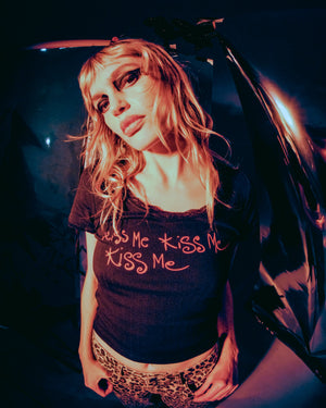 The Cure Kiss Me Lace Trim V-Neck Tee