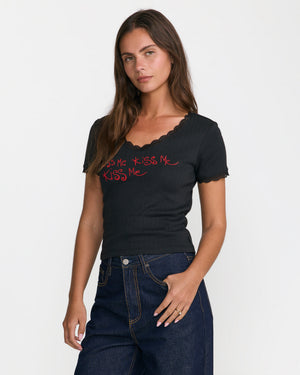 The Cure Kiss Me Lace Trim V-Neck Tee
