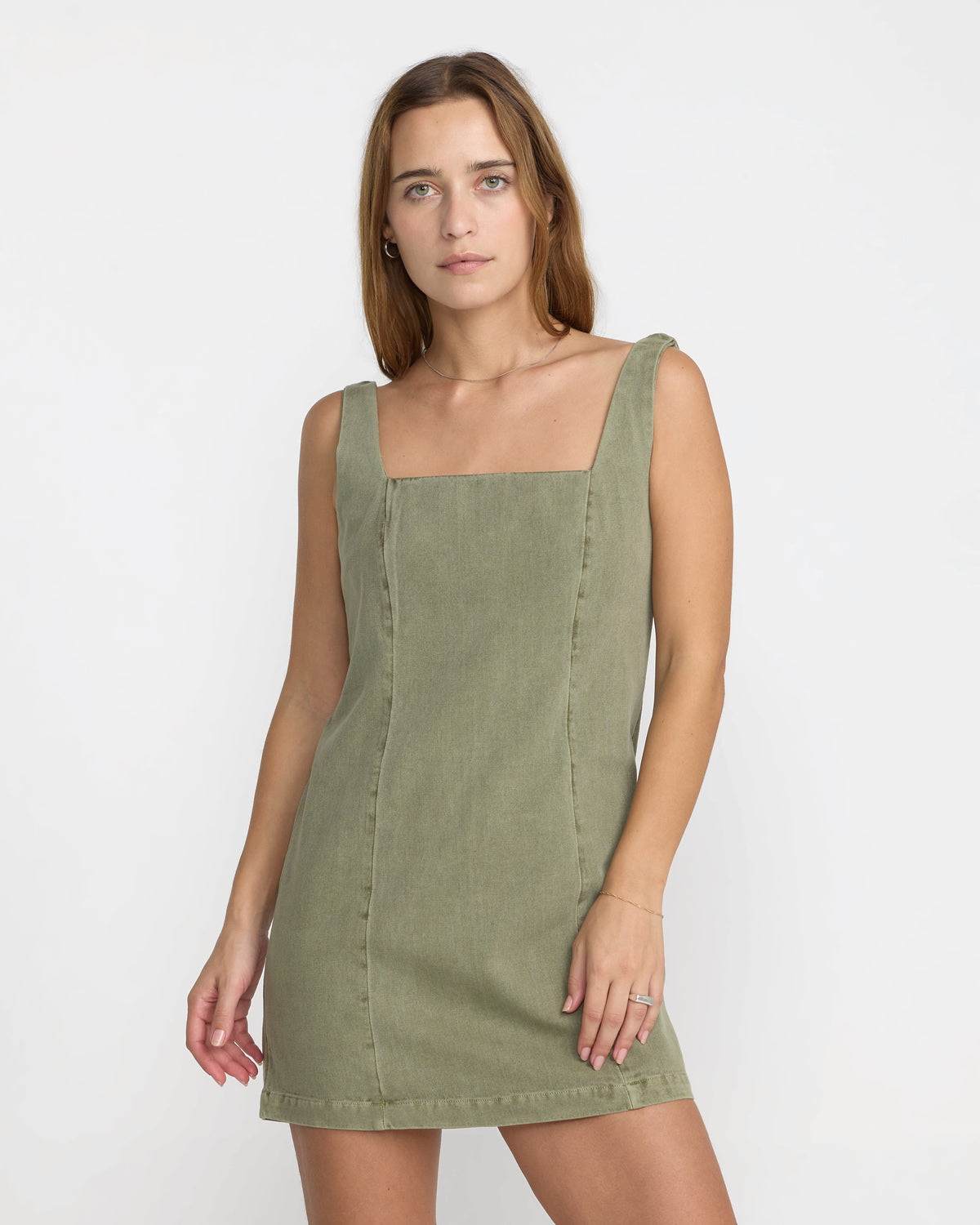 reeva mini dress RVCA Reserve Dress, Olive, 100% Cotton, Square Neckline, 32.5