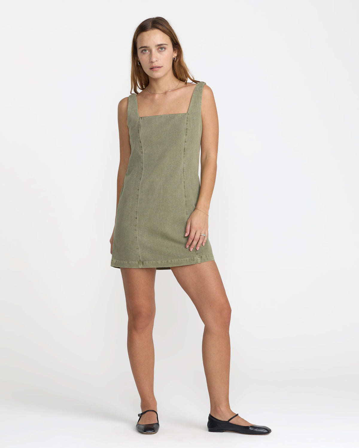 reeva mini dress RVCA Reserve Dress, Olive, 100% Cotton, Square Neckline, 32.5