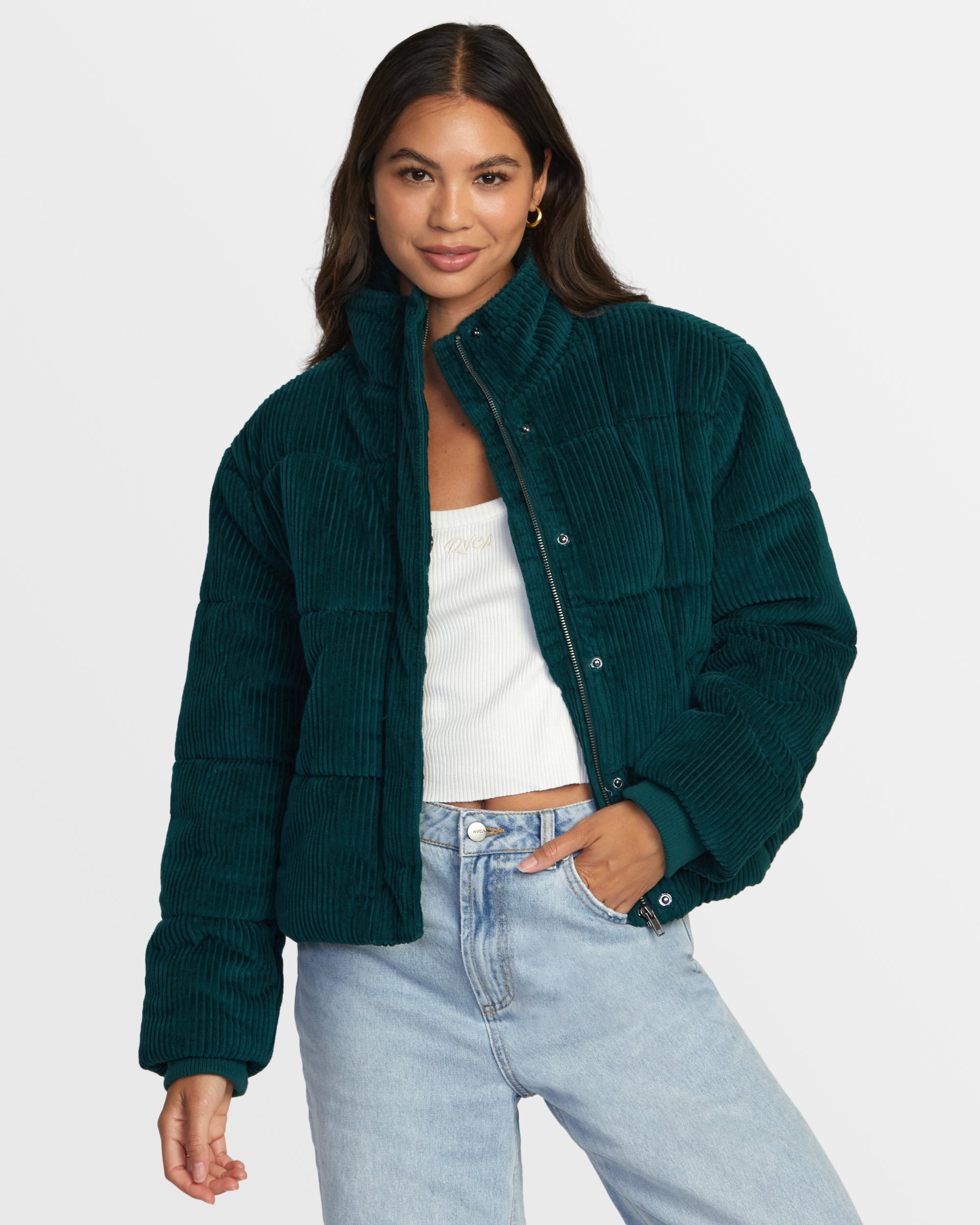 Corduroy puffer jacket green hotsell