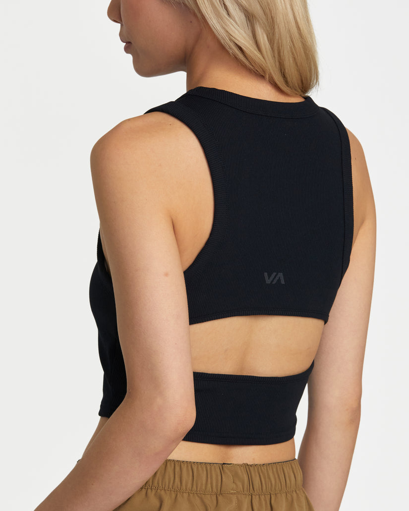 VA Cut Out Cropped Tank Top - Black