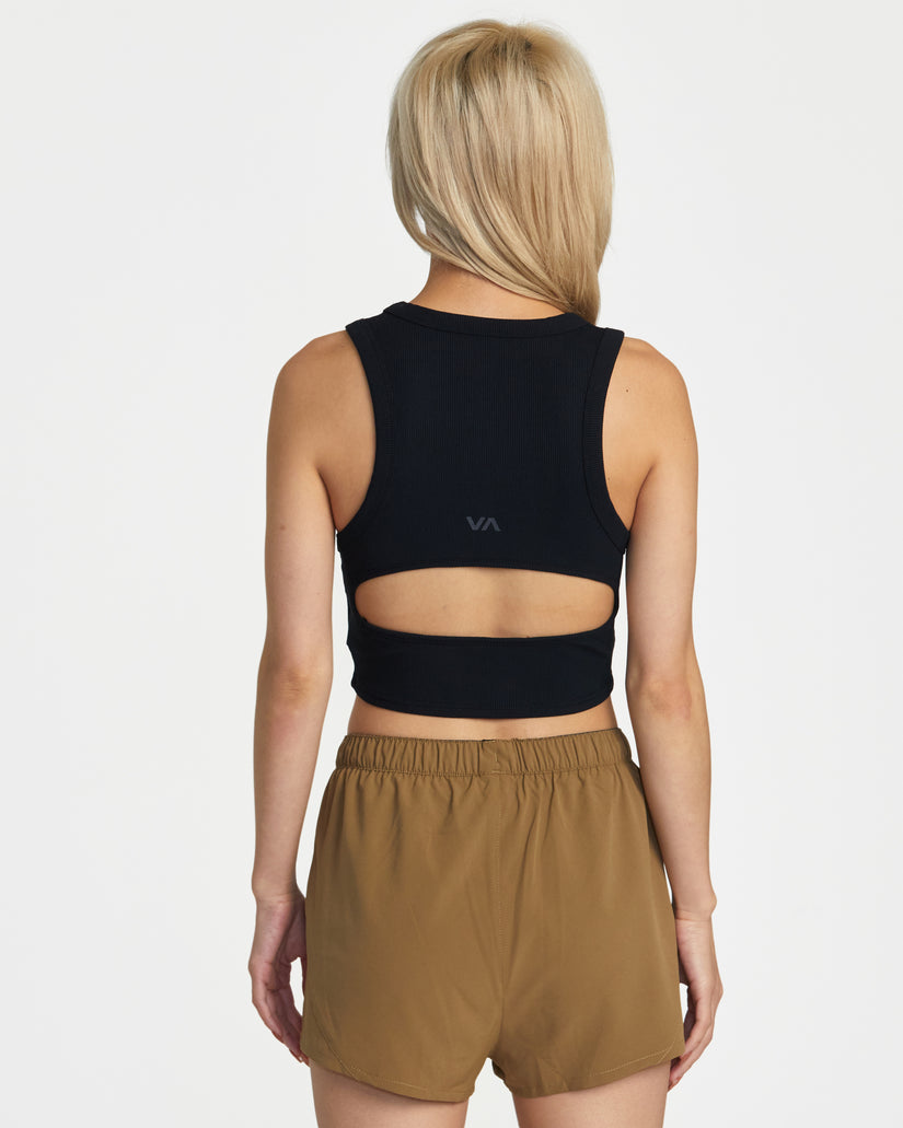 VA Cut Out Cropped Tank Top - Black