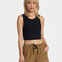 VA Cut Out Cropped Tank Top - Black