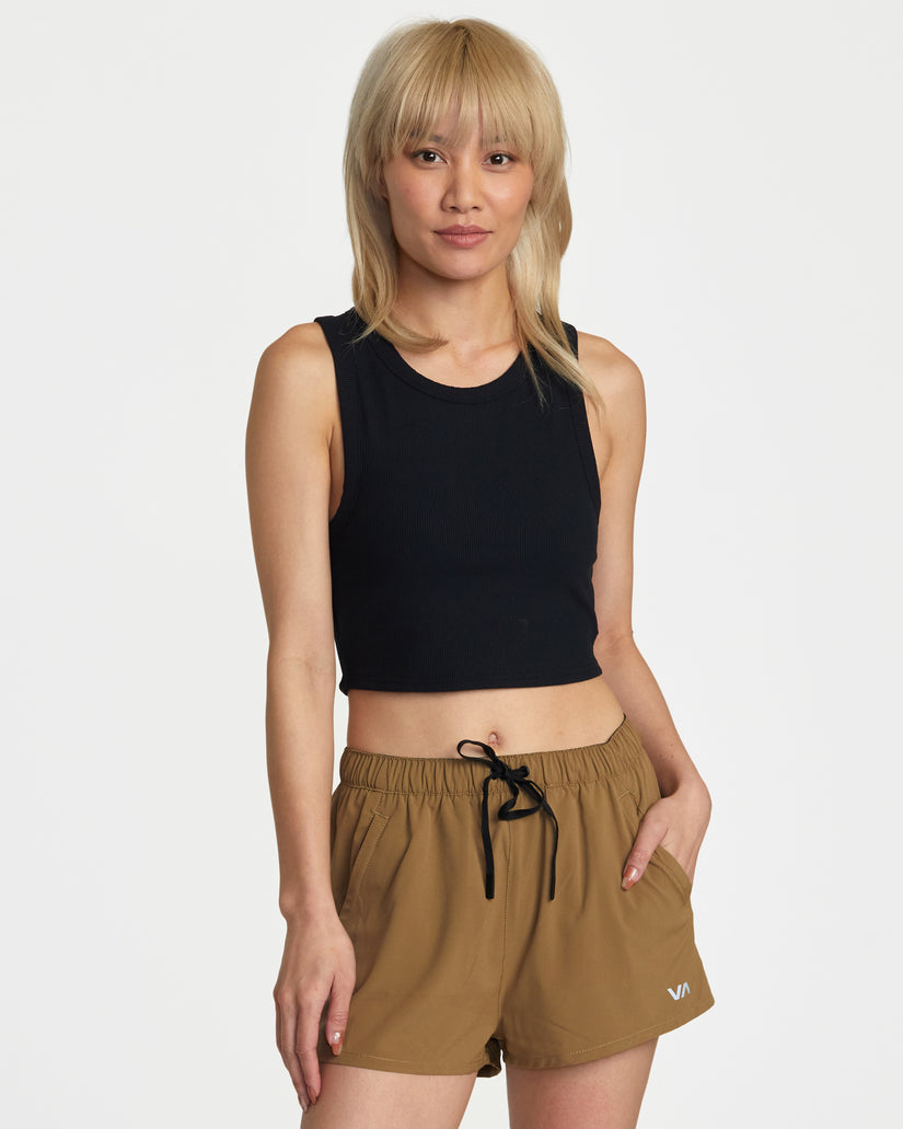 VA Cut Out Cropped Tank Top - Black