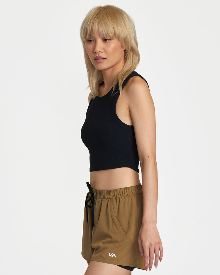 VA Cut Out Cropped Tank Top - Black