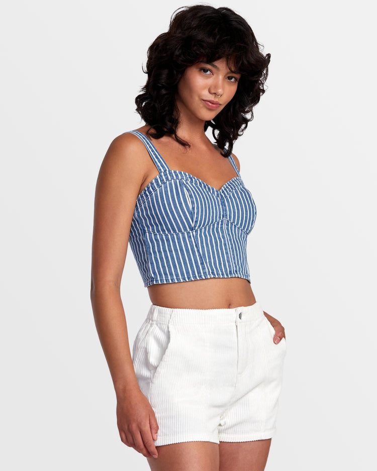 Portia Denim Crop Top - Washed Indigo