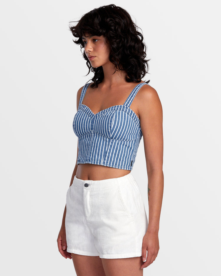 Portia Denim Crop Top - Washed Indigo