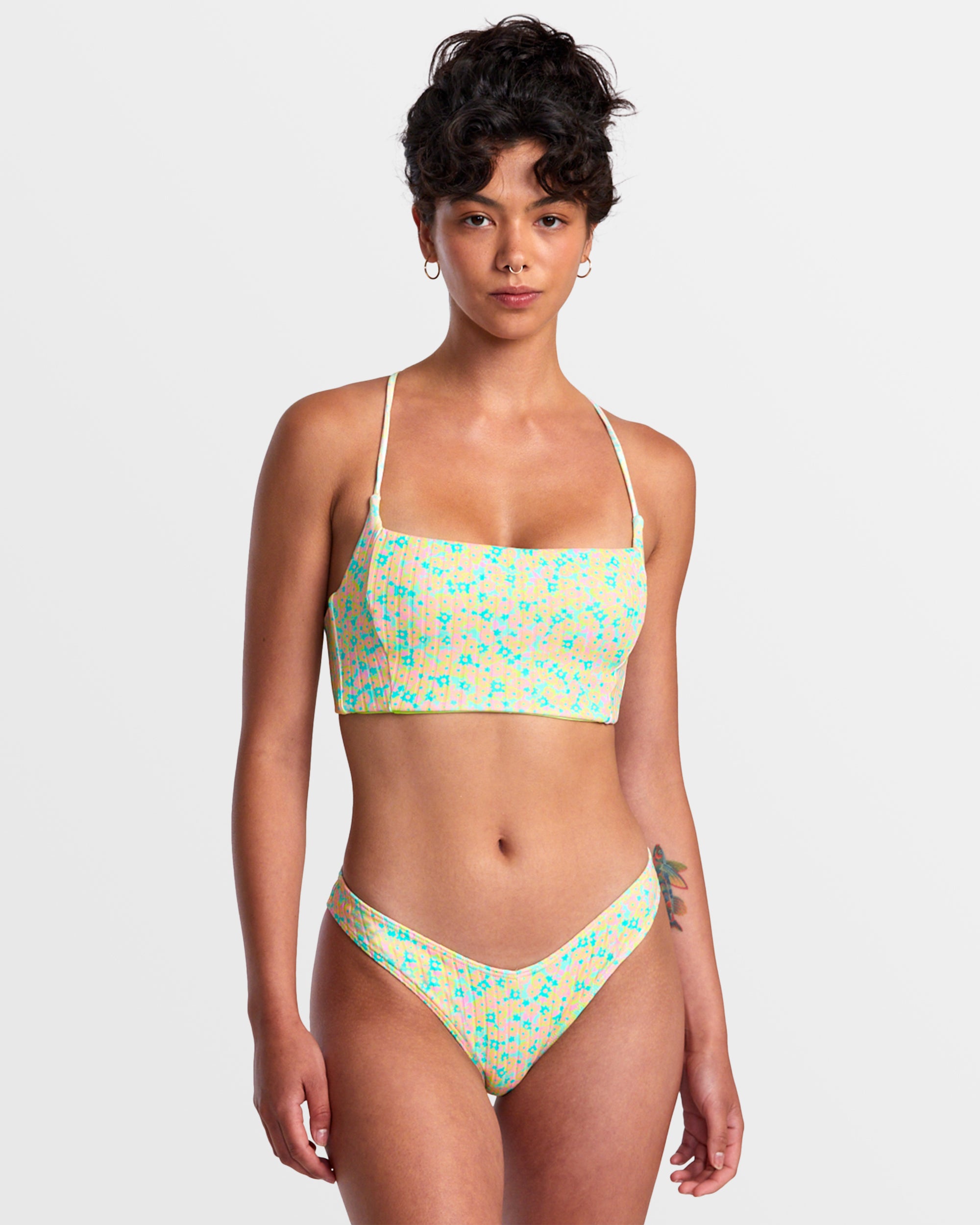 Confetti Strappy Crop Bikini Top Neon Green RVCA