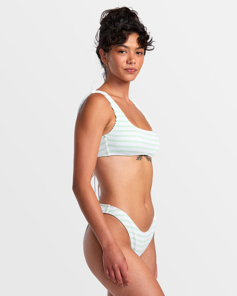 Grooves Stripe Laceback Bralette Bikini Top - Whisper White