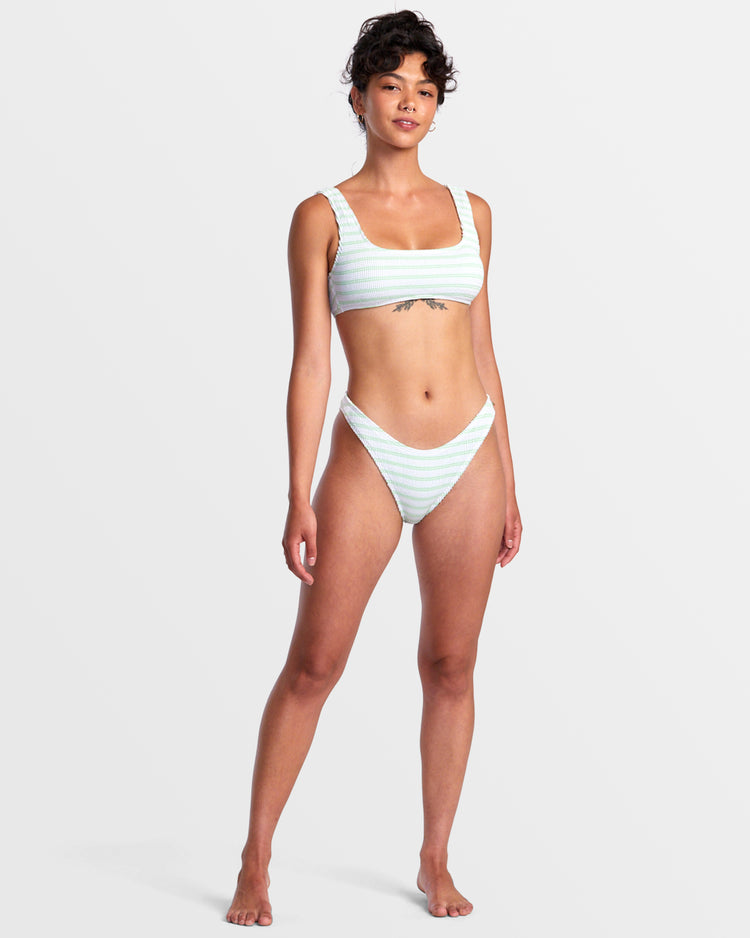 Grooves Stripe Laceback Bralette Bikini Top - Whisper White