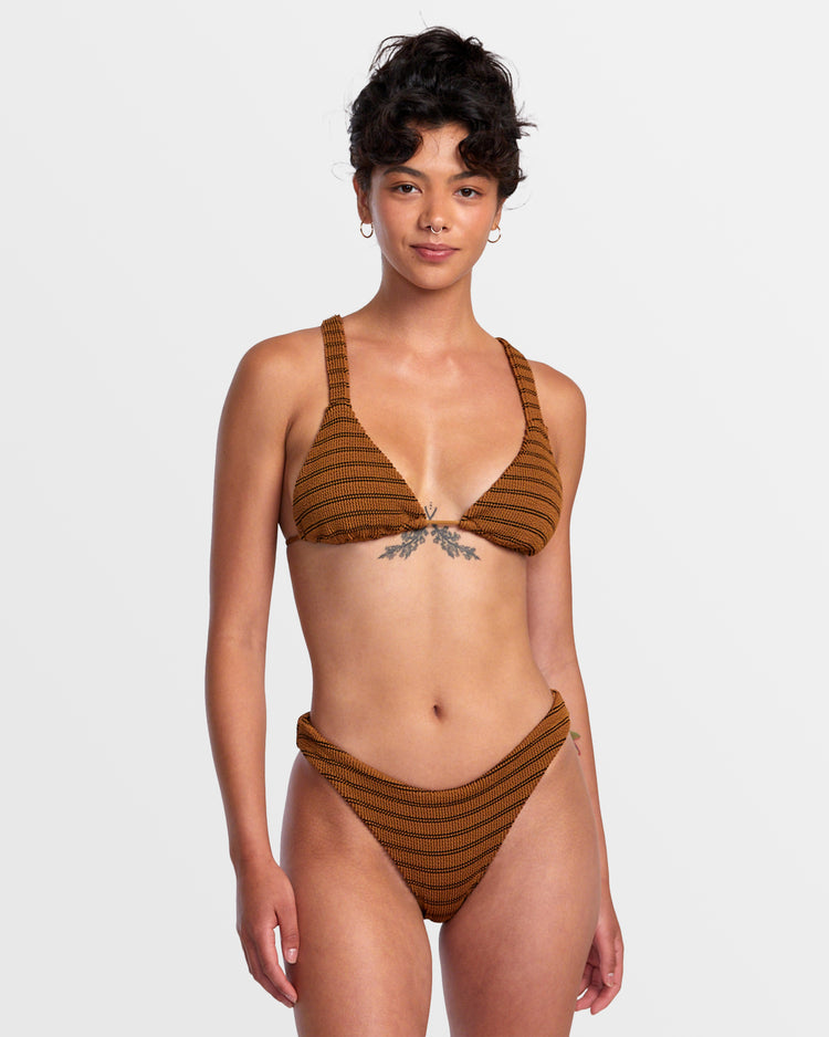 Grooves Stripe Medium Bikini Bottoms - Workwear Brown