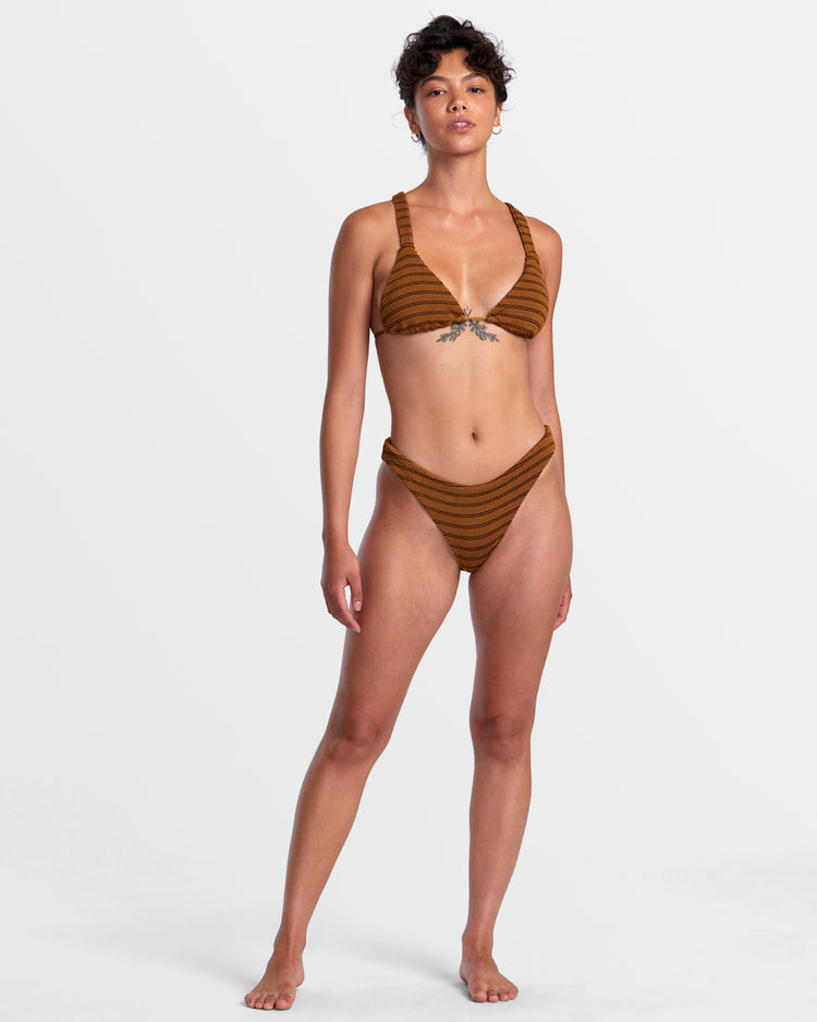 Grooves Stripe Medium Bikini Bottoms - Workwear Brown