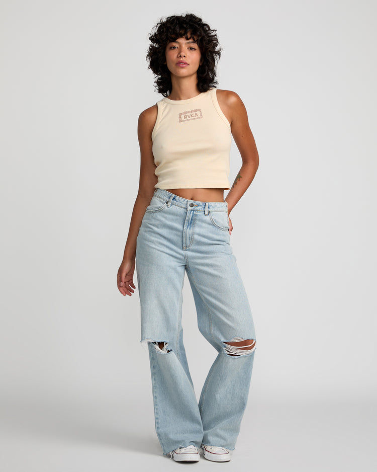 Island Lei Cropped Tank Top - Latte