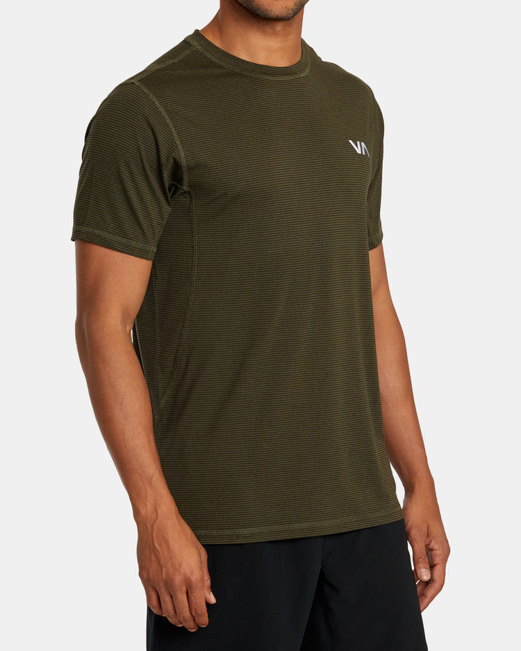 Sport Vent Stripe Technical Short Sleeve Top - Olive Stripe