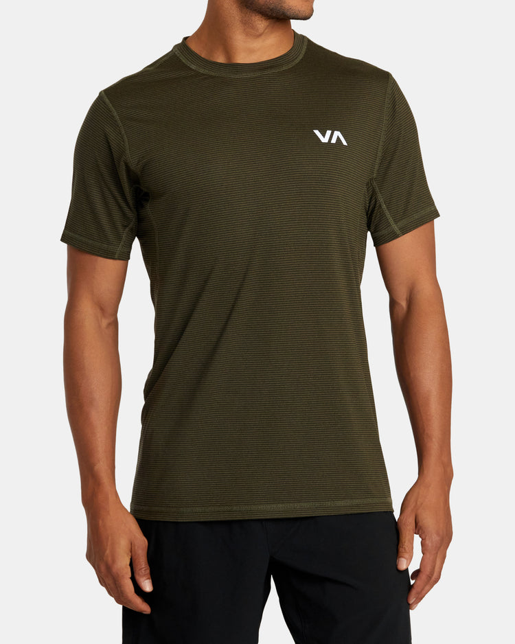 Sport Vent Stripe Technical Short Sleeve Top - Olive Stripe