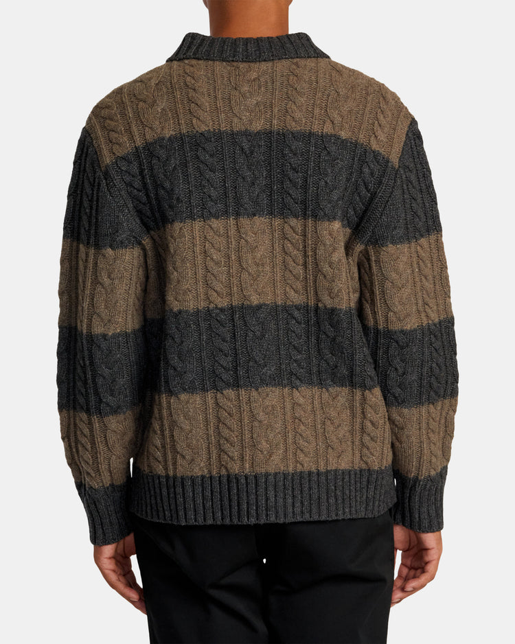 Chefs Kiss Cardigan - Camel/Charcoal Heather Stripe