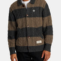 Chefs Kiss Cardigan - Camel/Charcoal Heather Stripe