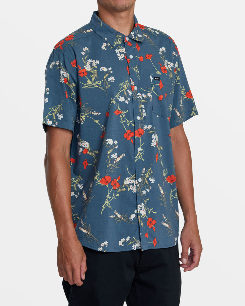 Botanical Short Sleeve Shirt - Duck Blue