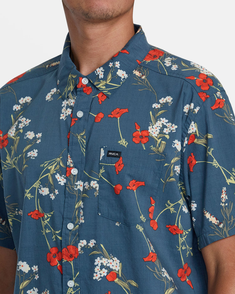 Botanical Short Sleeve Shirt - Duck Blue