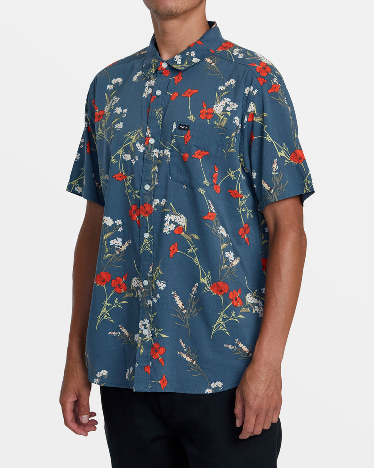 Botanical Short Sleeve Shirt - Duck Blue