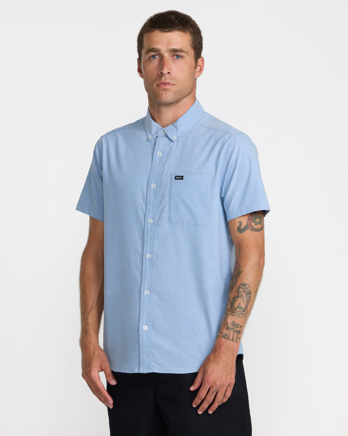 RVCA That'll Do Stretch Short Sleeve Shirt, Oxford Blue, S