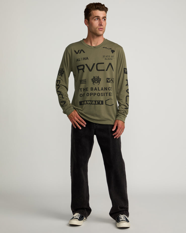 Hawaii All Brand Sport Tech Long Sleeve Tee - Olive