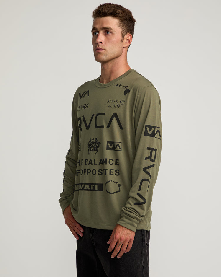 Hawaii All Brand Sport Tech Long Sleeve Tee - Olive