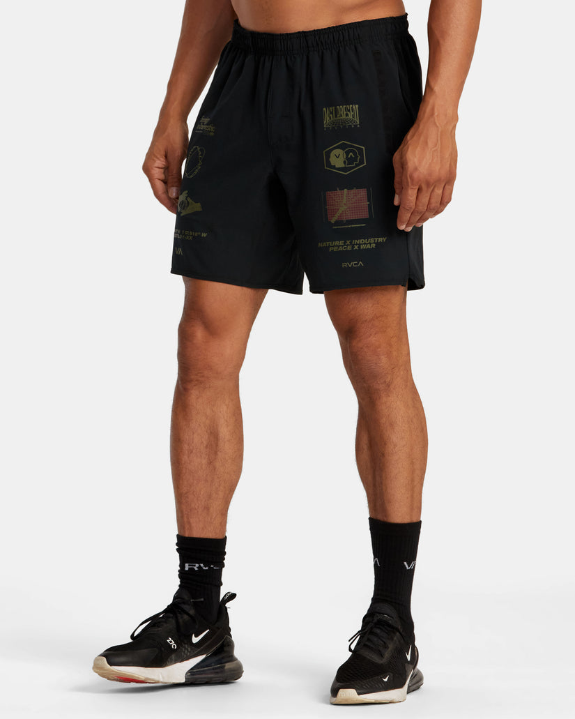 Yogger Stretch Elastic Waist Shorts 17" - Black Multi