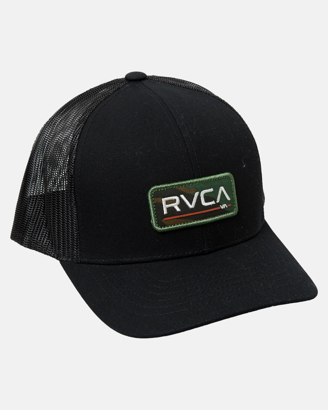RVCA Men's Curved Bill Snapback Mesh Trucker Hat, Black Camo, One