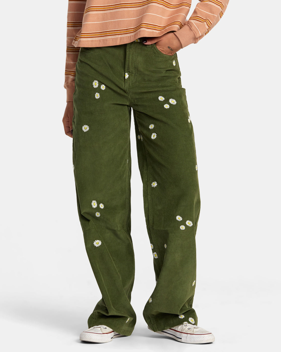 Coco Embroidered Wide Leg Pants - Leaf