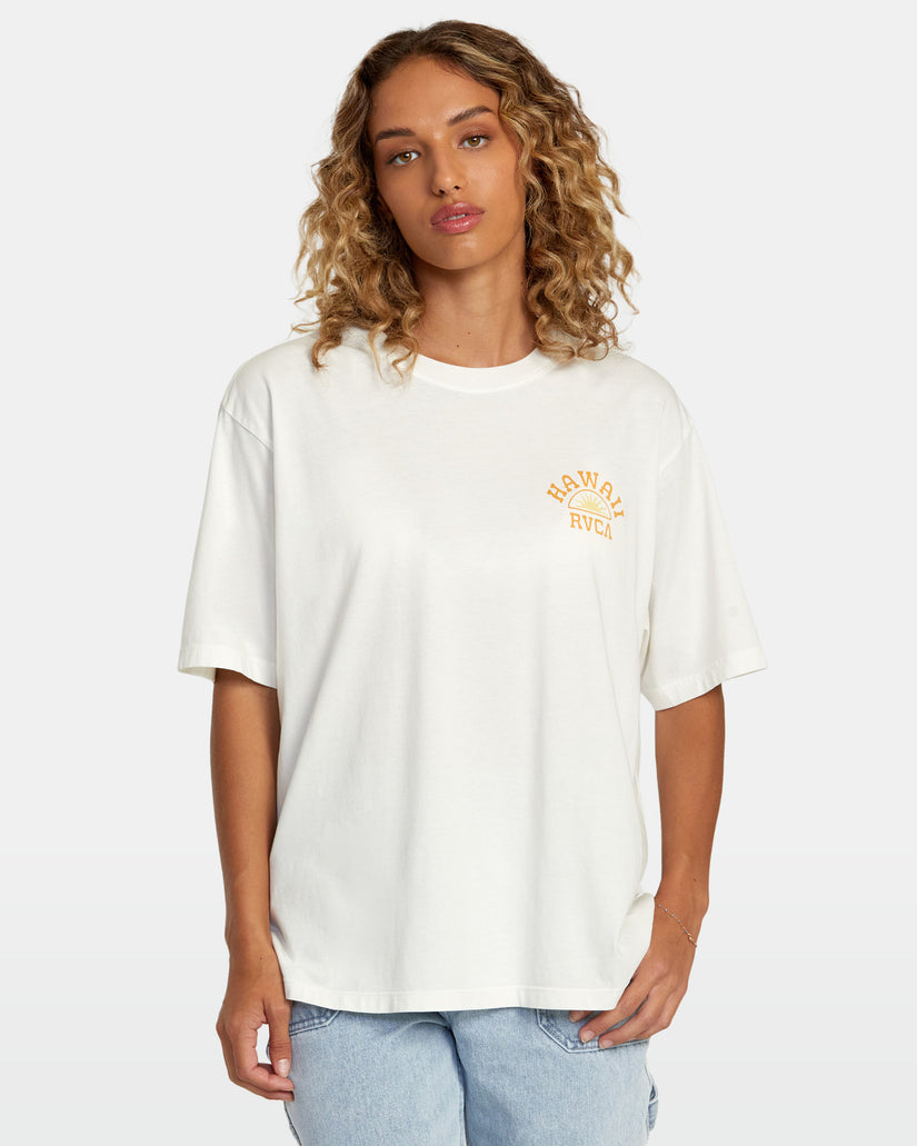 Hawaii Sunrise Va Oversized Tee - Vintage White