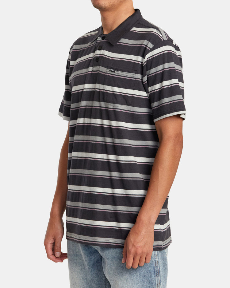 Cassady Stripe Polo Shirt - Pirate Black