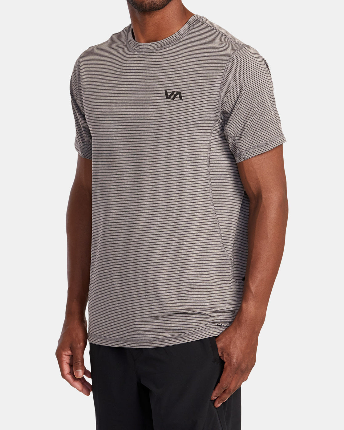 Sport Vent Stripe Technical Short Sleeve Top - Heather Grey Stripe