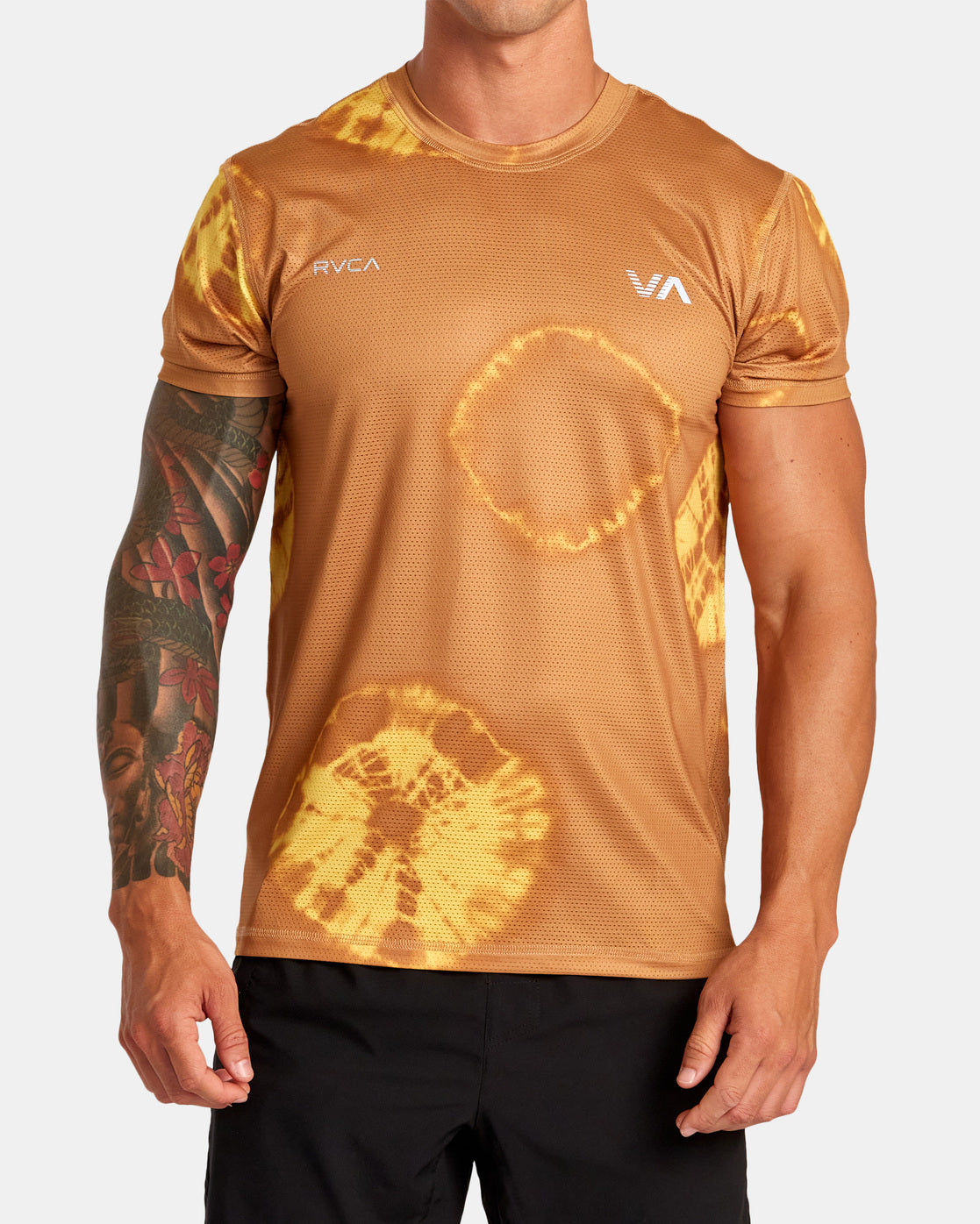 RVCA Runner Technical Short Sleeve Top - Gold Tie Dye – RVCA.com