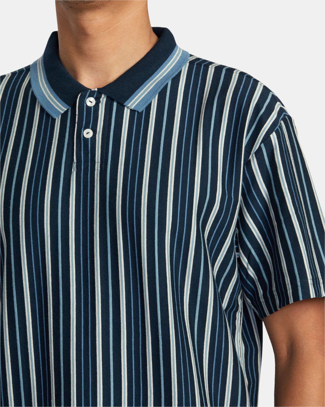 Uptown Stripe Short Sleeve Polo Shirt - Moody Blue