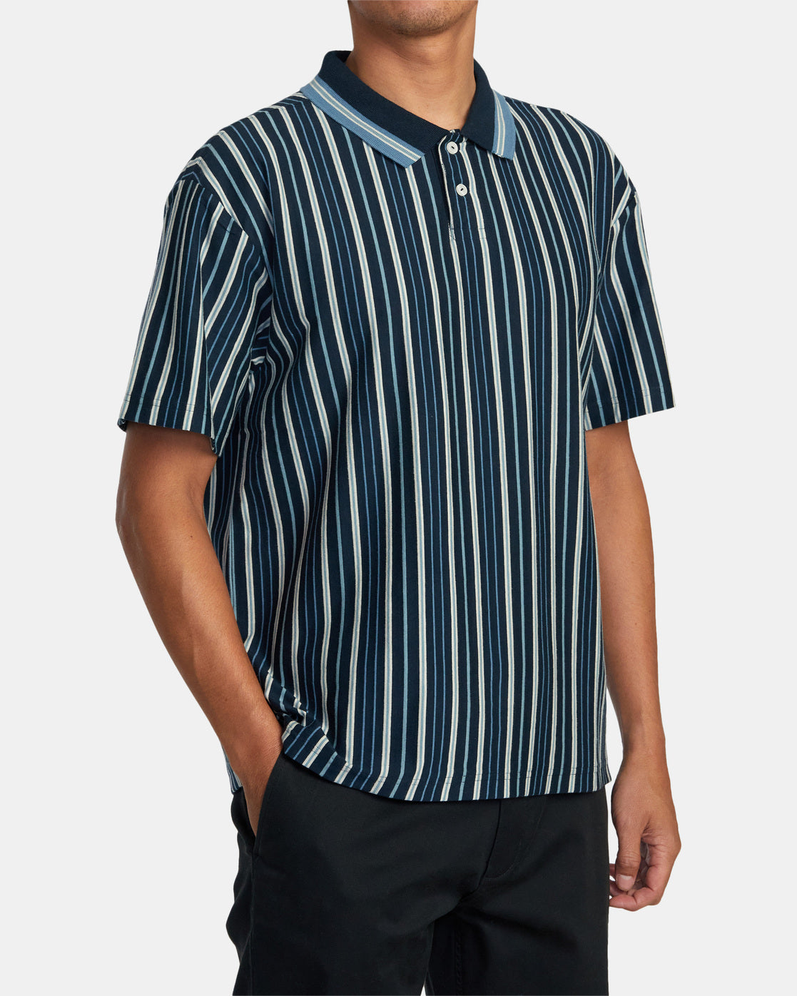 Uptown Stripe Short Sleeve Polo Shirt - Moody Blue – RVCA.com