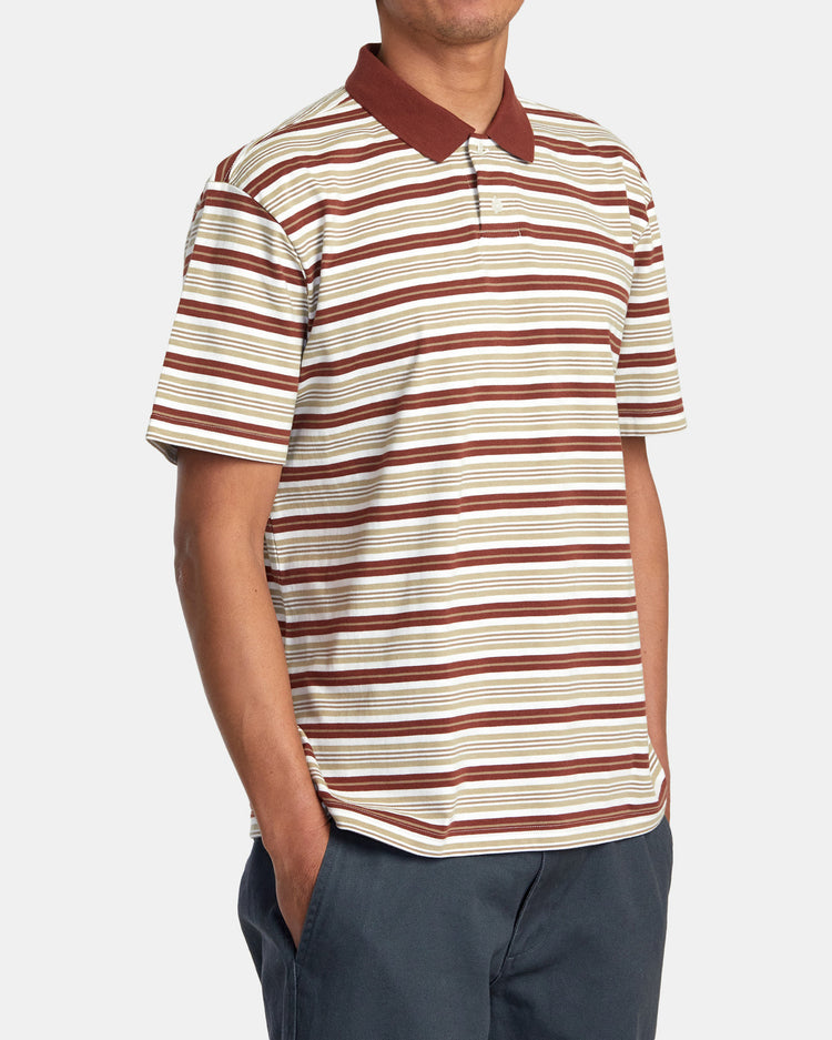 Uptown Stripe Polo Short Sleeve Polo Shirt - Antique White