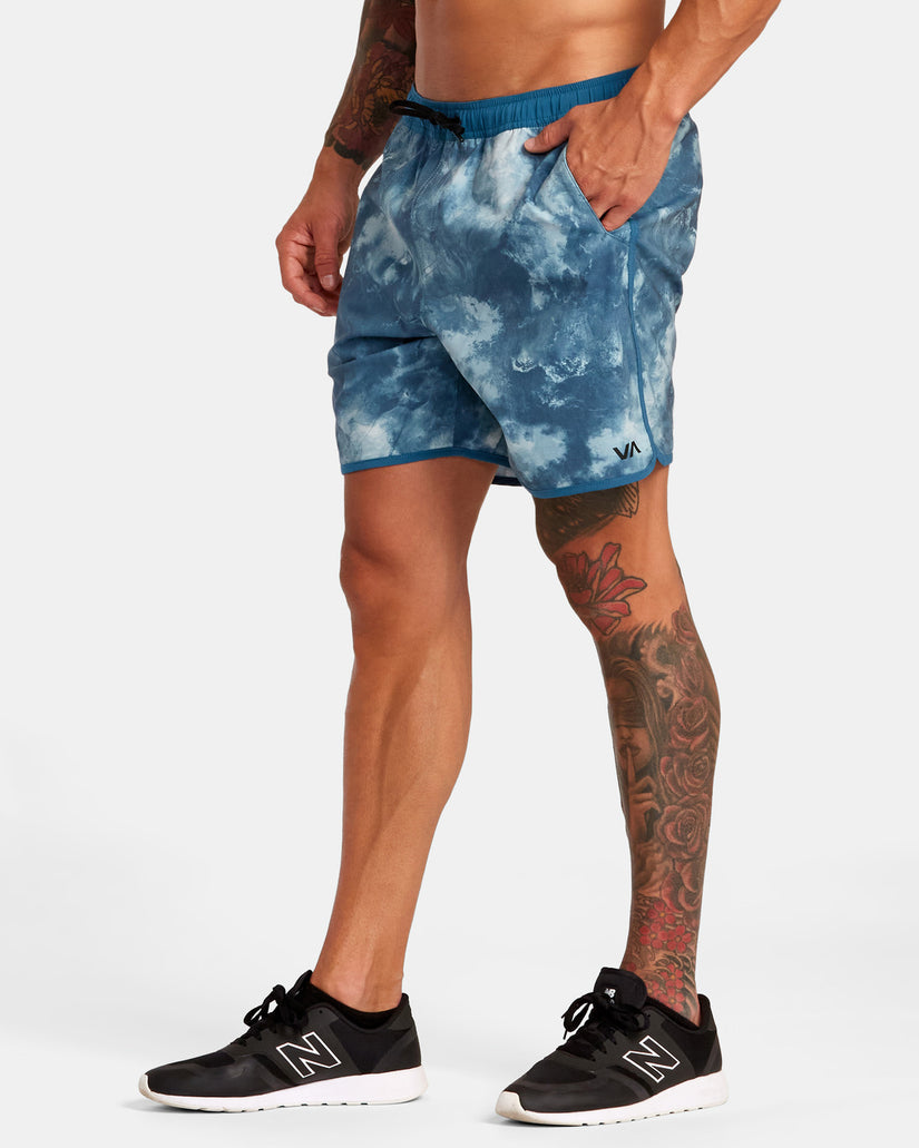 Yogger Hybrid Elastic Waist Athletic Shorts 17" - Teal Tie Dye