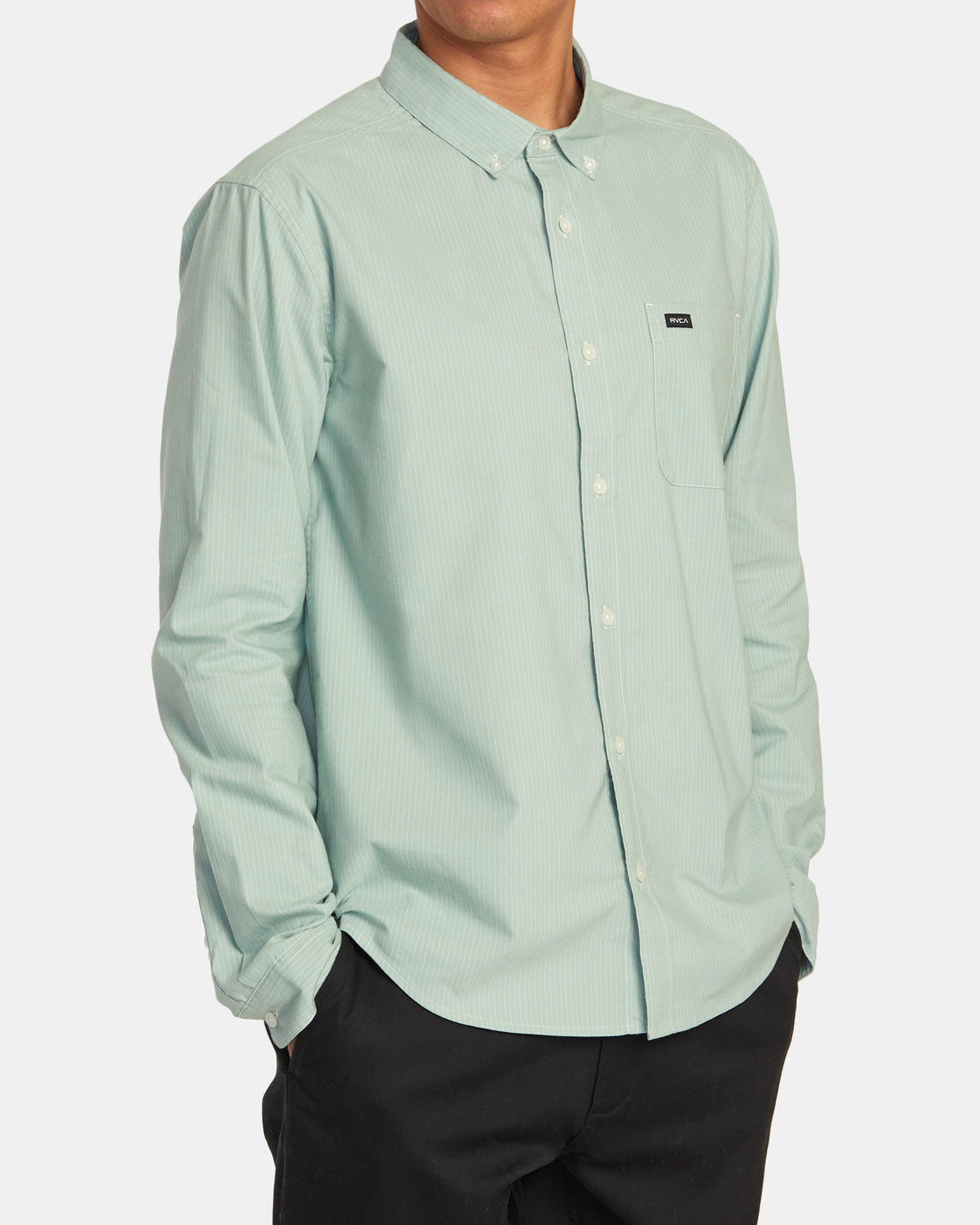 Thatll Do Micro Stripe Long Sleeve Shirt - Green Haze