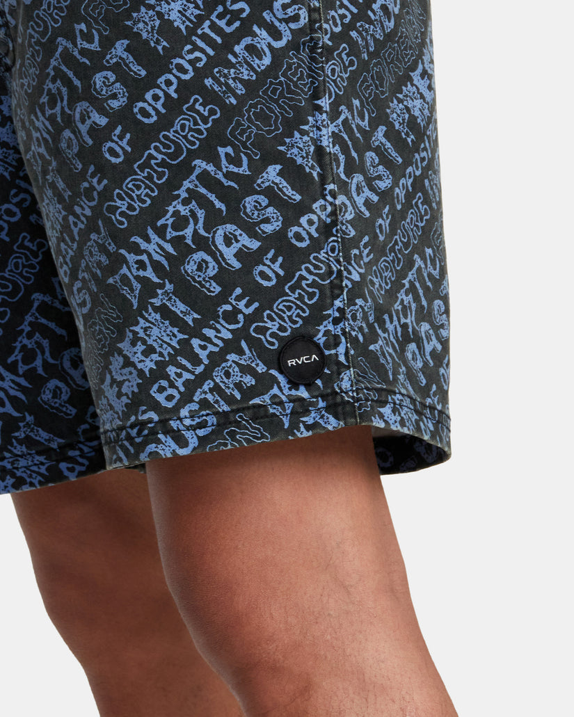 Escape Print Elastic Waist Walkshorts 17” - Black Purps