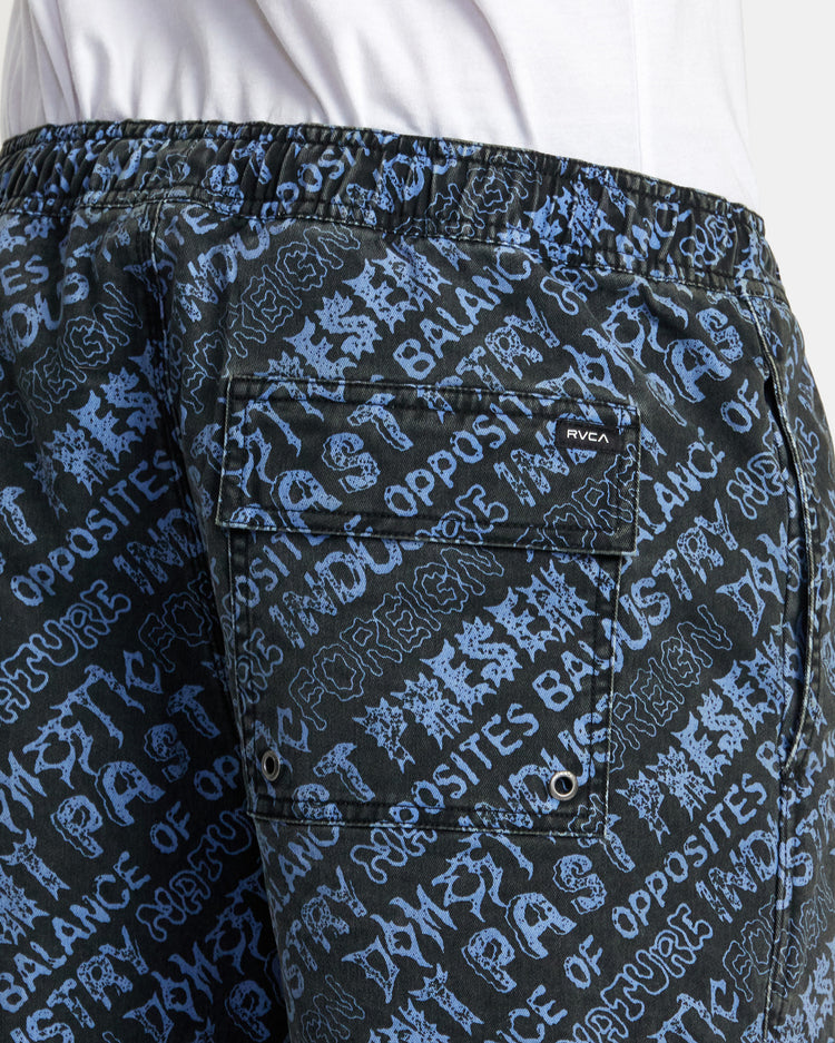 Escape Print Elastic Waist Walkshorts 17” - Black Purps