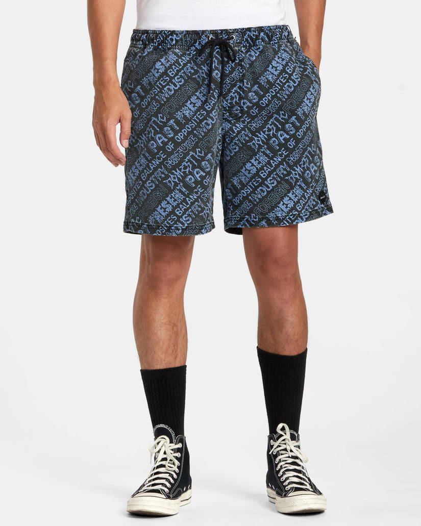 Escape Print Elastic Waist Walkshorts 17” - Black Purps